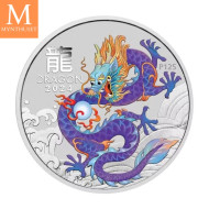 NYHET på lager! Australia 2024 1/2 oz Sølv Lunar S3 Year of the Dragon Farget Lilac Dragon BU M/Kapsel