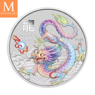NYHET på lager! Australia 2024 1/2 oz Sølv Lunar S3 Year of the Dragon Farget Red Dragon BU M/Kapsel