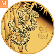 PÅ LAGER! Australia 2025 1/10oz Gull Lunar S3 Year of the Snake Proof med skrin og COA