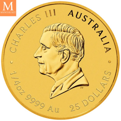 PÅ LAGER! Australia 2025 1/4 oz Gull Lunar S3 Year of the Snake BU M/Kapsel