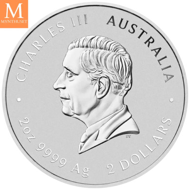 PÅ LAGER! Australia 2025 2 oz SØLV Lunar S3 Year of the Snake BU M/Kapsel