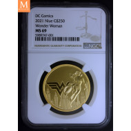 Niue 2021 WONDER WOMAN 1 OZ GULL mynt NGC MS69, KUN 150 mynter laget!
