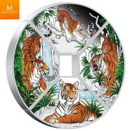 Tuvalu 2022 "YEAR OF THE TIGER" 4 x 1 DOLLAR SETT MED KVADRANTFORMEDE MYNTER I KVALIITET PROOF MED ESKE OG COA