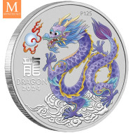 NYHET PÅ LAGER! Australia 2024 LUNAR LILAC DRAGON 1 OZ SØLV PERTH MINT 125TH ANNIVERSARY