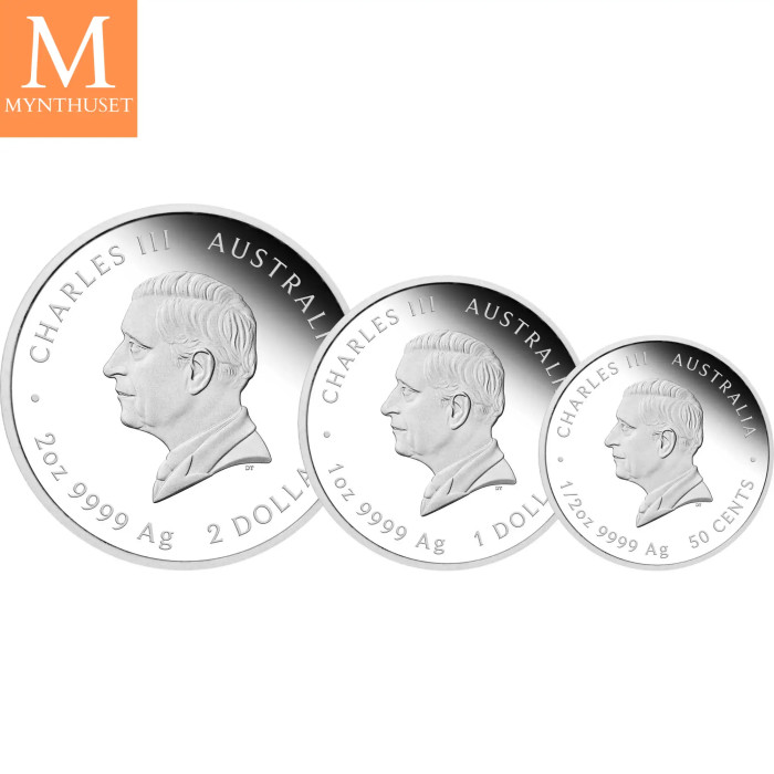 NYHET! Australia 2025 3,5 oz Sølv Lunar Serie 3 Year of the SNAKE Proof Three-Coin Set M/Etui & COA