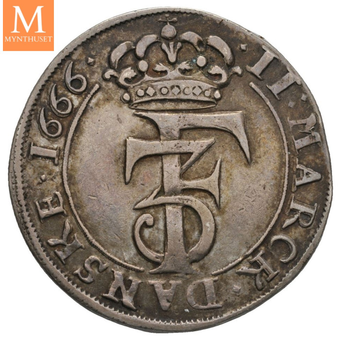 2 mark 1666 Frederik III Kv 1+