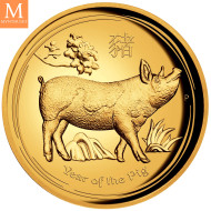 SJELDEN opplag 109! Australia 2019 Year of the Pig 1oz gull High Relief kvalitet Proof