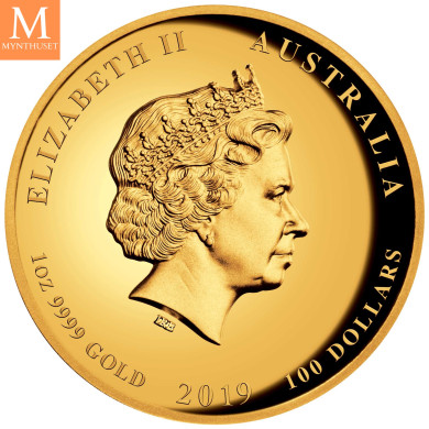 SJELDEN opplag 109! Australia 2019 Year of the Pig 1oz gull High Relief kvalitet Proof