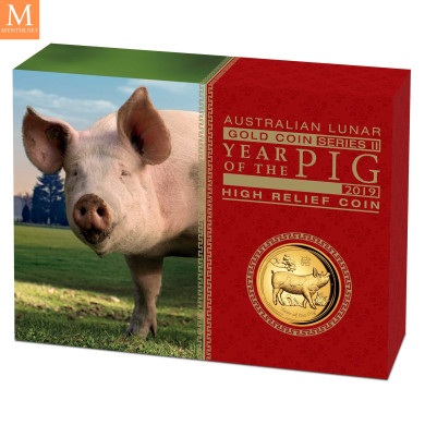 SJELDEN opplag 109! Australia 2019 Year of the Pig 1oz gull High Relief kvalitet Proof