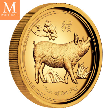 SJELDEN opplag 109! Australia 2019 Year of the Pig 1oz gull High Relief kvalitet Proof