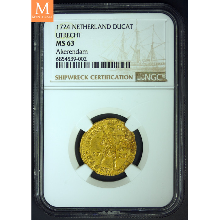 Rundeskatten gull dukat 1724 Utrecht kvalitet 01 NGC MS63