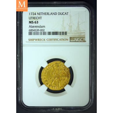 Rundeskatten gull dukat 1724 Utrecht kvalitet 01 NGC MS63