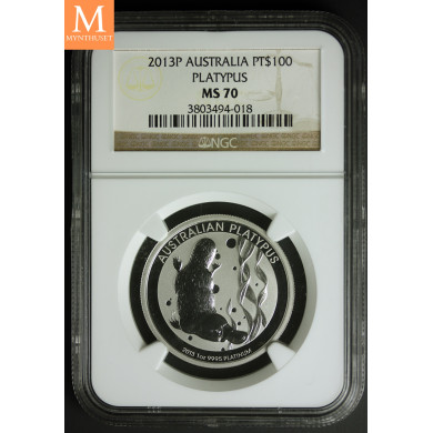 Australia 2013 1 oz Platinum Platypus kvalitet 0, NGC MS70