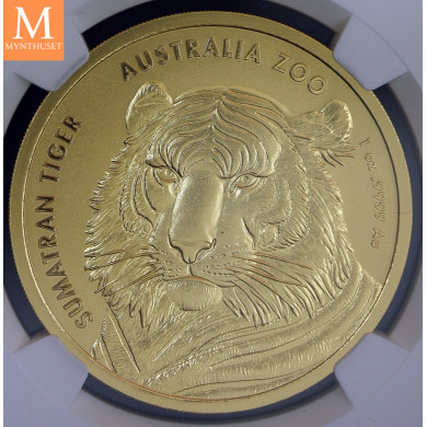 SJELDEN! Australia 2020 1 oz Gull mynt Australia Zoo Sumatran Tiger NGC MS70