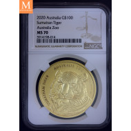 SJELDEN! Australia 2020 1 oz Gull mynt Australia Zoo Sumatran Tiger NGC MS70