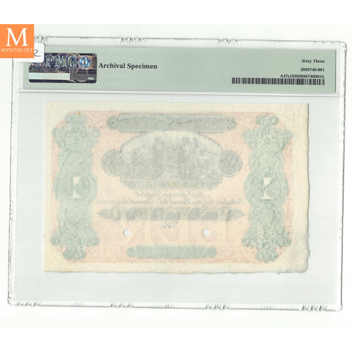 1 Speciedaler 1865-76 Specimen prøveseddel uten år Kvalitet 0/01