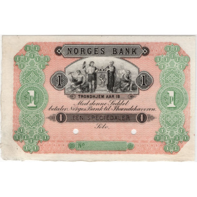 1 Speciedaler 1865-76 Specimen prøveseddel uten år Kvalitet 0/01