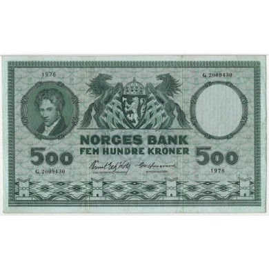 500 kroner 1976 G erstatningsseddel Kvalitet 1