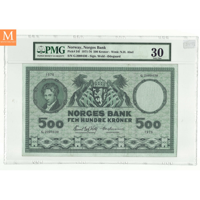 500 kroner 1976 G erstatningsseddel Kvalitet 1