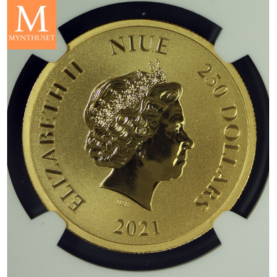 Sjelden! Niue 2021 Batman GULL 250  DOLLAR 1 OZ i kvalitet BU NGC MS70