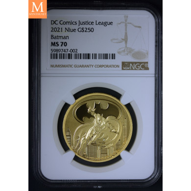 Sjelden! Niue 2021 Batman GULL 250  DOLLAR 1 OZ i kvalitet BU NGC MS70