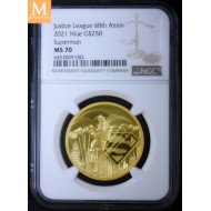 Sjelden! Niue 2021 SUPERMANN GULL 250  DOLLAR 1 OZ i kvalitet BU NGC MS70