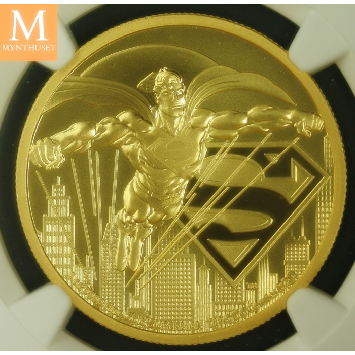 Sjelden! Niue 2021 SUPERMANN GULL 250  DOLLAR 1 OZ i kvalitet BU NGC MS70