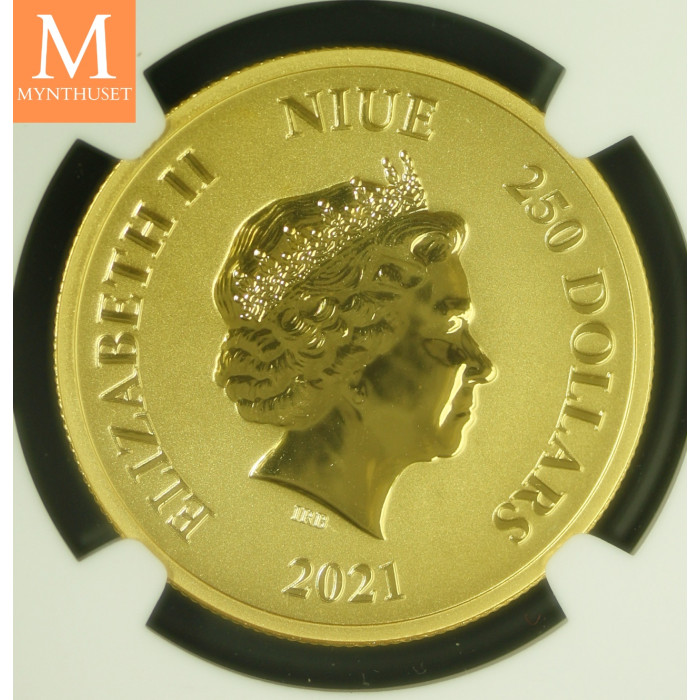 Sjelden! Niue 2021 SUPERMANN GULL 250  DOLLAR 1 OZ i kvalitet BU NGC MS70