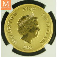 Sjelden! Niue 2021 SUPERMANN GULL 250  DOLLAR 1 OZ i kvalitet BU NGC MS70