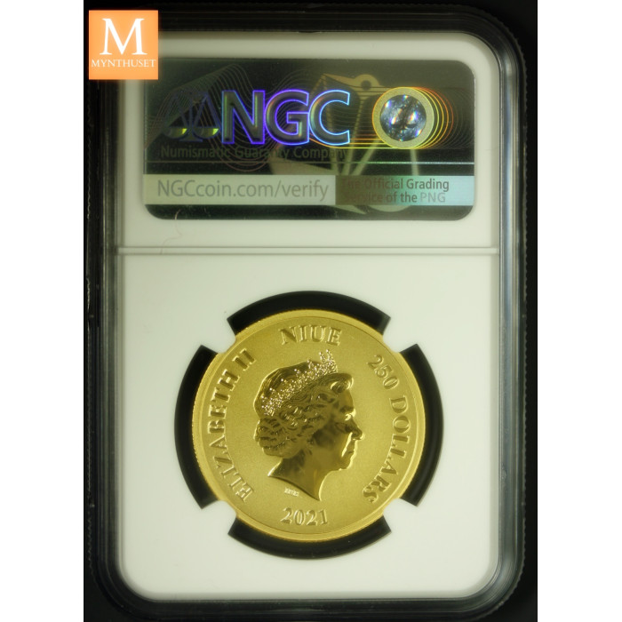 Sjelden! Niue 2021 SUPERMANN GULL 250  DOLLAR 1 OZ i kvalitet BU NGC MS70