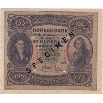 100 kroner 1945 C.6440663 Specimen PMG.65, kvalitet 0