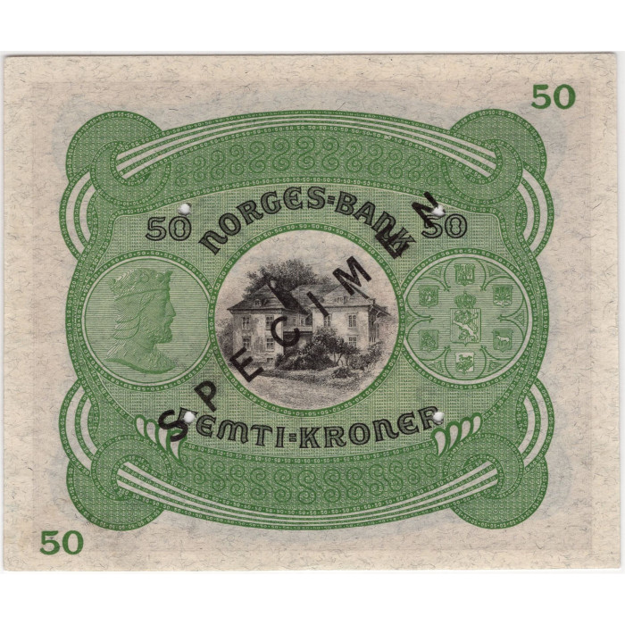 50 kroner 1945 D.1506500 Specimen PMG 65, Kvalitet 0