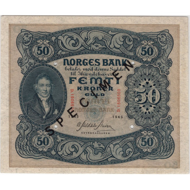 50 kroner 1945 D.1506500 Specimen PMG 65, Kvalitet 0