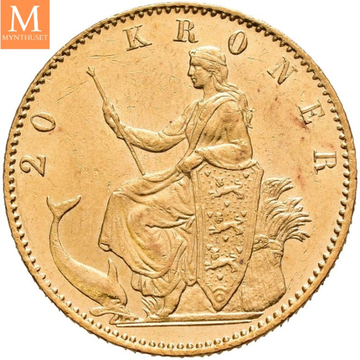 Sjelden! DANMARK Christian IX  20 kr 1874 København kvalitet 01 lett renset