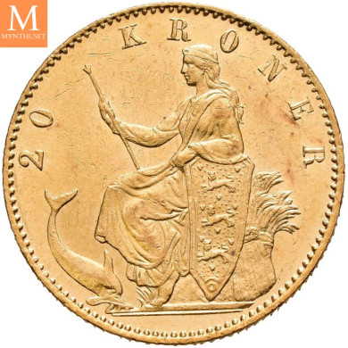 Sjelden! DANMARK Christian IX  20 kr 1874 København kvalitet 01 lett renset