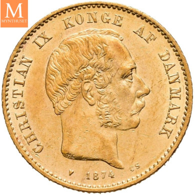 Sjelden! DANMARK Christian IX  20 kr 1874 København kvalitet 01 lett renset