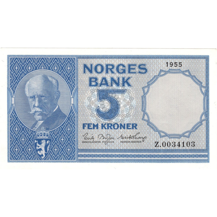5 kroner 1955 Z.0034103 erstatningsseddel kvalitet 0/01