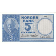 5 kroner 1955 Z.0034103 erstatningsseddel kvalitet 0/01