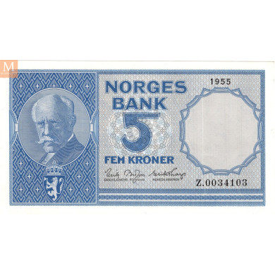 5 kroner 1955 Z.0034103 erstatningsseddel kvalitet 0/01 5 kroner 1955 Z.0034103 erstatningsseddel kvalitet 0/01