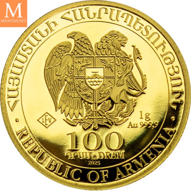 NYHET! Råstilig! Armenia 100 Dram Noahs Ark 2025 1 gram fint gull i forseglet kapsel med unikt nummer