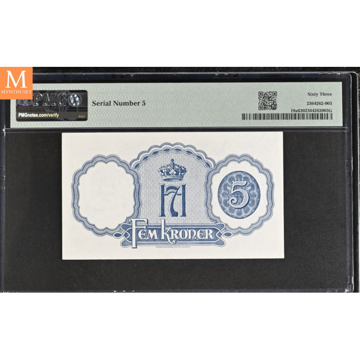 5 kroner 1942 London A.000005 Svært sjelden kvalitet 0/01 NGC MS63