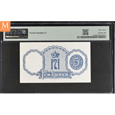 5 kroner 1942 London A.000005 Svært sjelden kvalitet 0/01 NGC MS63
