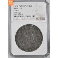 Christian IV (1588-1648) 2 speciedaler 1646 kvalitet 1+/01, NGC AU55