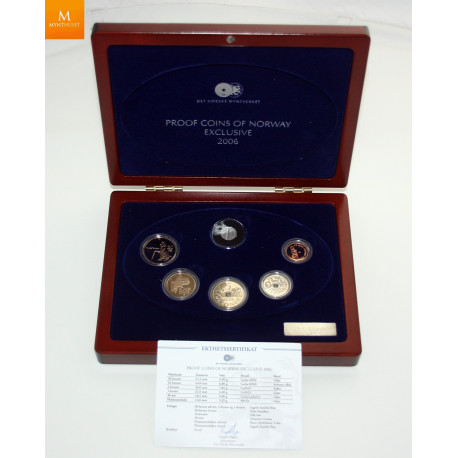 Proof coins of Norway Exclusive 2007 med medalje i hvitt gull