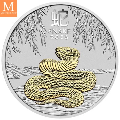 Australia 2025 1 oz Sølv Lunar S3 Year of the Snake Gullforgylt i Kapsel og ekthetsbevis