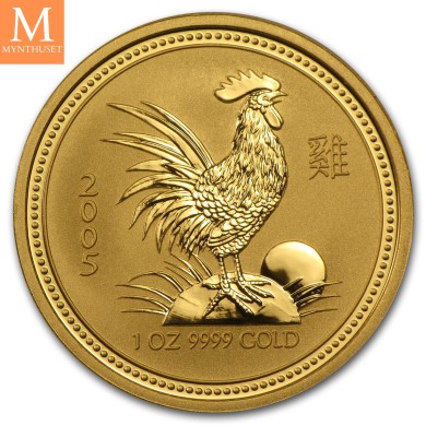 2005 Australia 1 oz Gull Lunar Series 1 Year of the Rooster kvalitet BU i kapsel