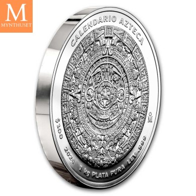 MEGET SJELDEN! Mexico 2024 AZTEC CALENDAR 1 KILO SØLV CASA DE MONEDA DE MEXICO