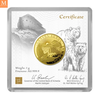 NYHET! Råstilig! Armenia 100 Dram Noahs Ark 2025 1 gram fint gull i forseglet kapsel med unikt nummer