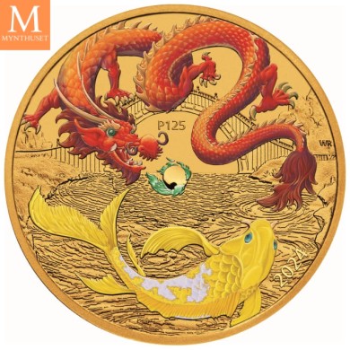 2024 1oz Gull Australia Chinese Myths and Legends Red Dragon And Koi Coloured BU Coin