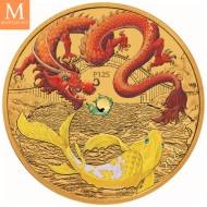 2024 1oz Gull Australia Chinese Myths and Legends Green Dragon And Koi Coloured BU Coin